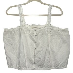 FLAW Lucky Brand White Eyelet Cropped Tank Top Women's XL Button‎ Front
